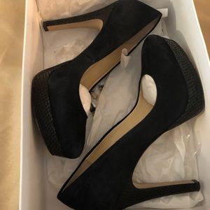 Calvin Klein Suede & Snake Platform Pumps